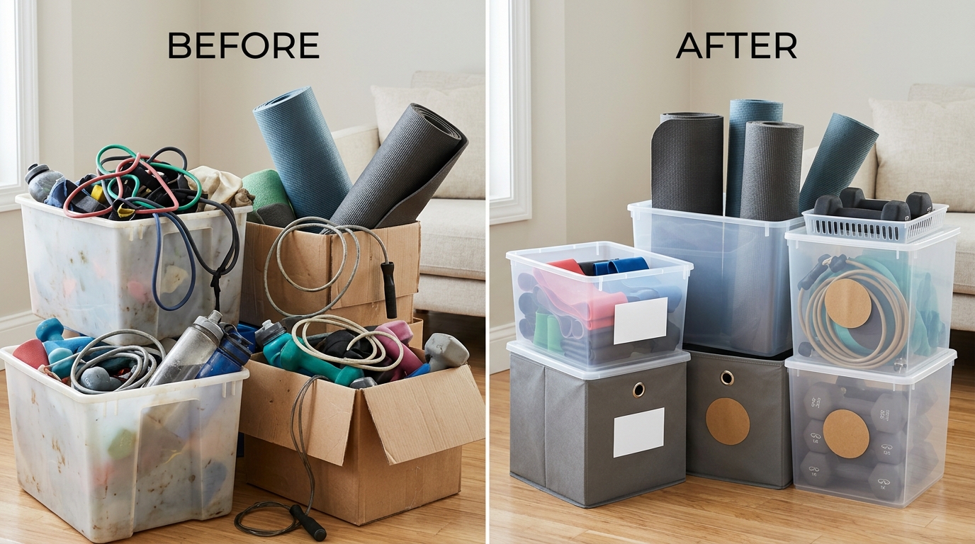 Before and after comparison for how to transition outdoor fitness indoors during smoke season