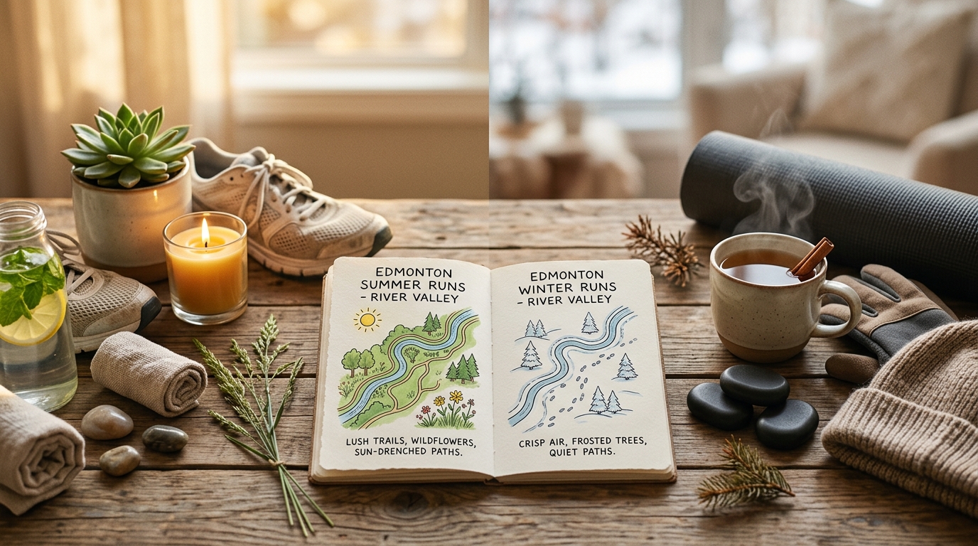 Detail shot for outdoor running routes Edmonton summer vs winter comparison