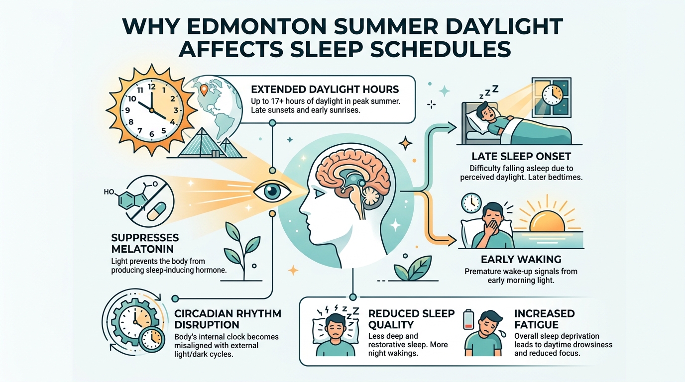 Visual guide to why does Edmonton summer daylight affect sleep schedules