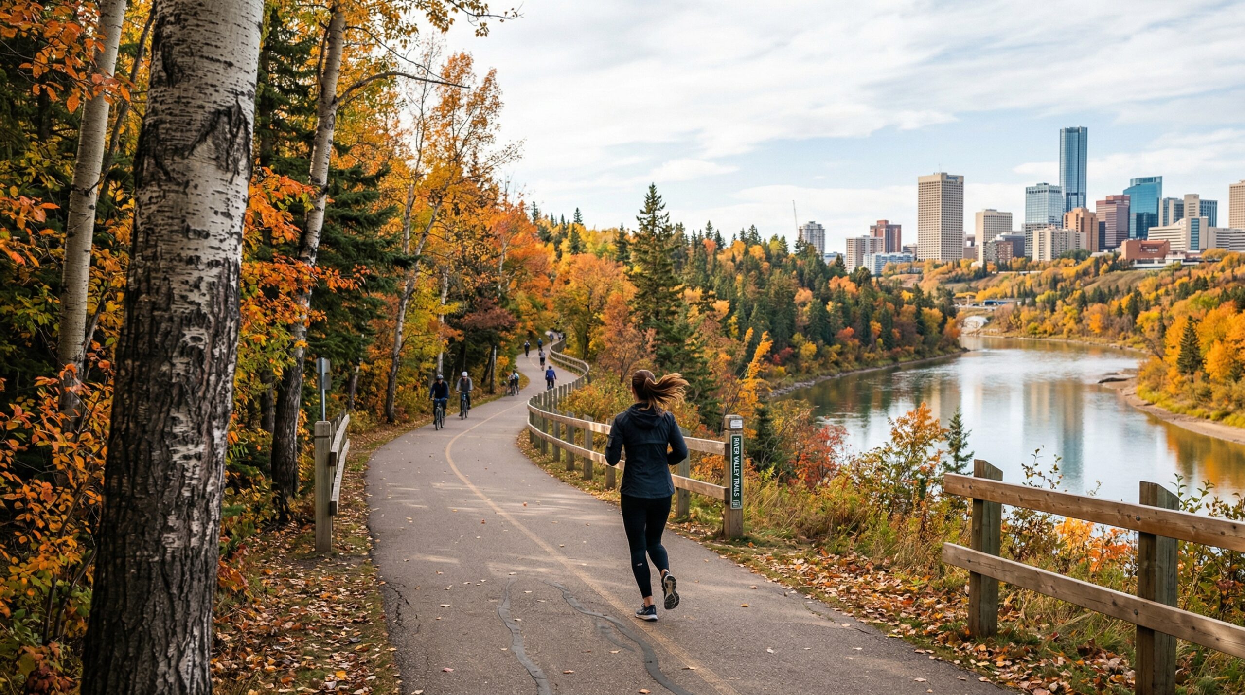 Edmonton River Valley trail and neighborhood wellness scene